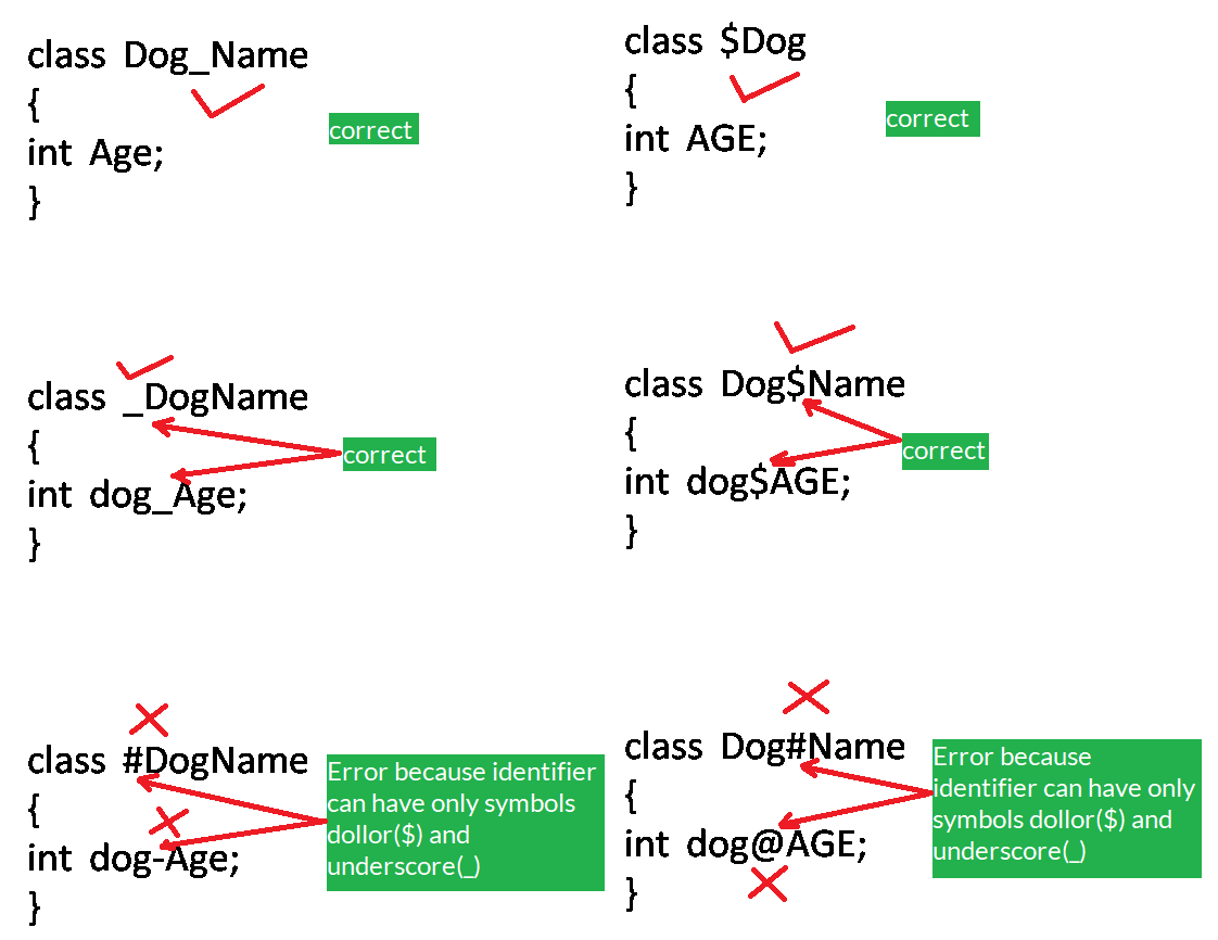 Java valid. Класс Dog java. Underscore java. Идентификаторы в java. Java variables name.